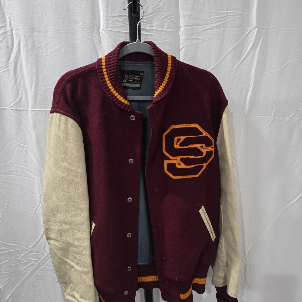 Vintage USC Maroon and Cream Letterman Jacket with Gold Trim
